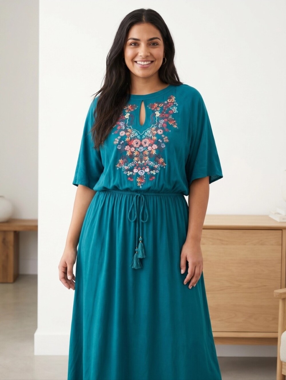 DEMOCRACY EMBROIDERED OPEN SHOULDER MIDI DRESS SZ 1X